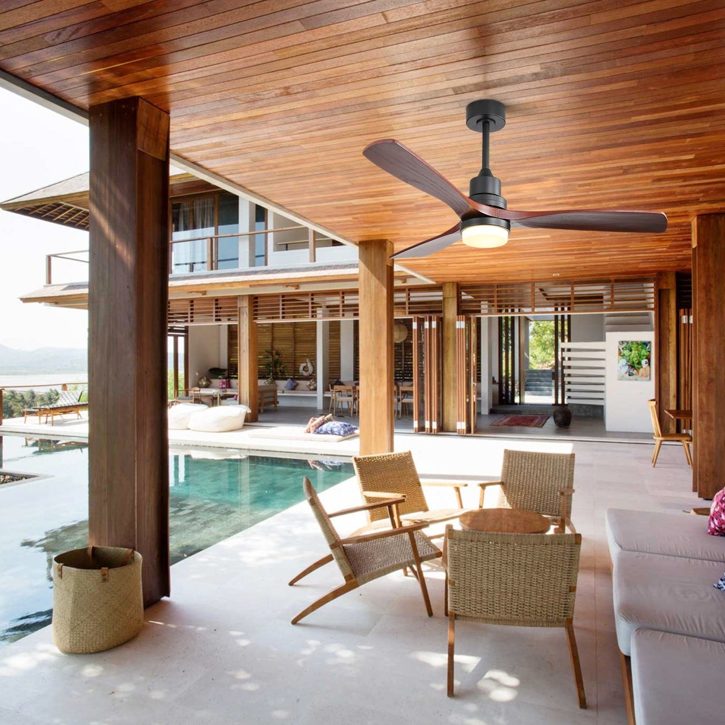 Ventilatore da soffitto in legno per interni Sofucor 52 con telecomando, luce integrata opzionale