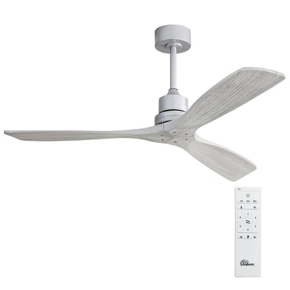 Ventilatore da soffitto moderno in legno massello/ABS da 52 pollici con telecomando (senza luce), 6 velocità del vento, flusso d'aria reversibile
