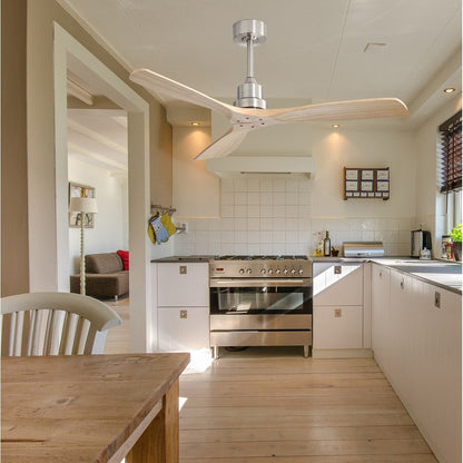 Ventilatore da soffitto moderno in legno massello/ABS da 52 pollici con telecomando (senza luce), 6 velocità del vento, flusso d'aria reversibile