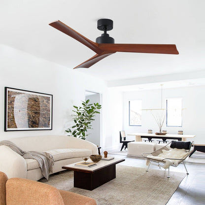Ventilatore da soffitto moderno in legno massello/ABS da 52 pollici con telecomando (senza luce), 6 velocità del vento, flusso d'aria reversibile