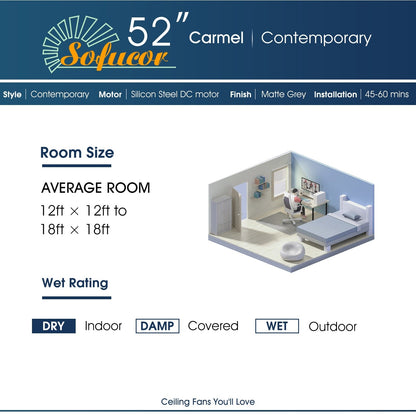 Ventilatore da soffitto moderno in legno massello/ABS da 52 pollici con telecomando (senza luce), 6 velocità del vento, flusso d'aria reversibile