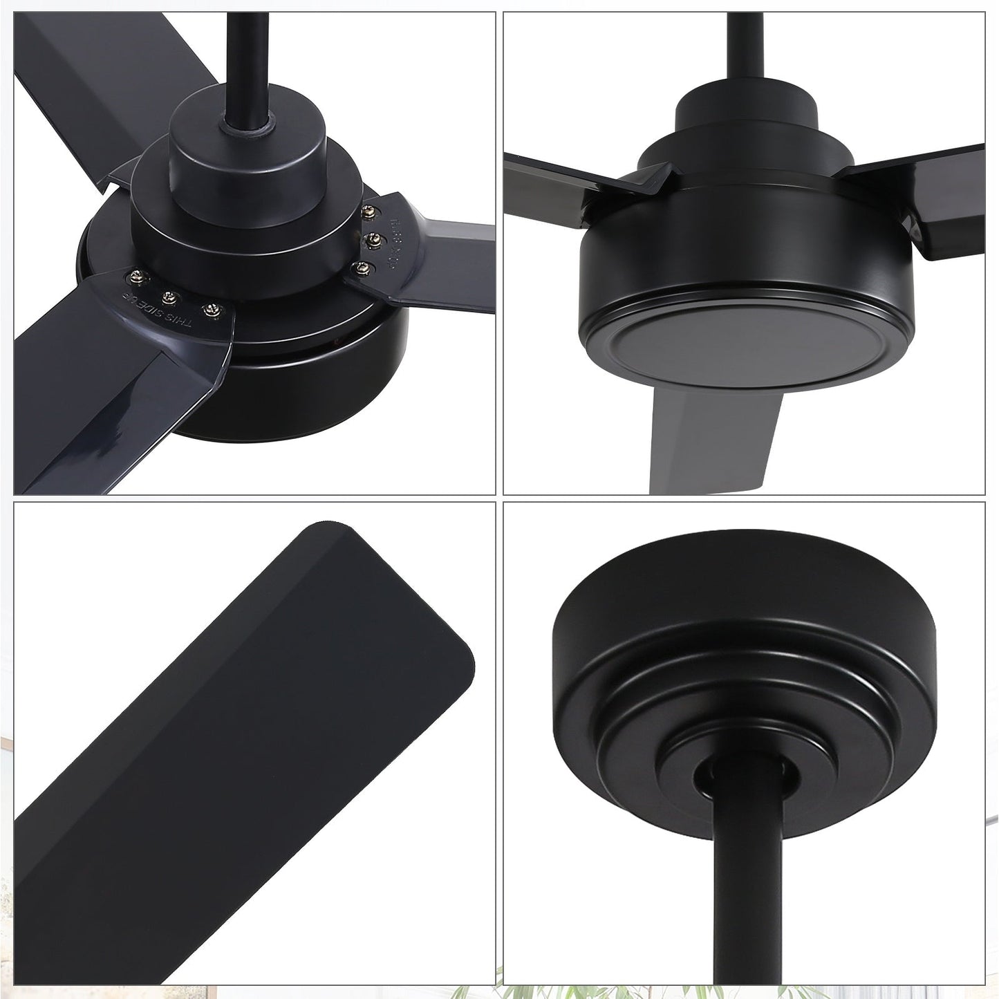 Ventilatore da soffitto moderno in legno massello/ABS da 52 pollici con telecomando (senza luce), 6 velocità del vento, flusso d'aria reversibile