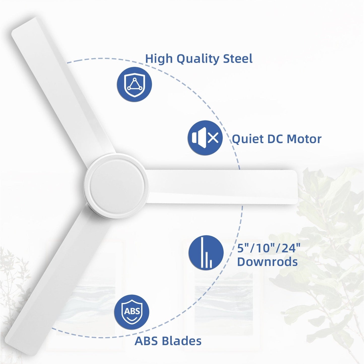 Ventilatore da soffitto moderno in legno massello/ABS da 52 pollici con telecomando (senza luce), 6 velocità del vento, flusso d'aria reversibile