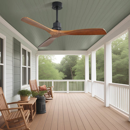 Ventilatore da soffitto moderno in legno massello/ABS da 52 pollici con telecomando (senza luce), 6 velocità del vento, flusso d'aria reversibile