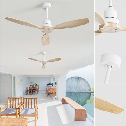 Ventilatore da soffitto moderno in legno massello/ABS da 52 pollici con telecomando (senza luce), 6 velocità del vento, flusso d'aria reversibile