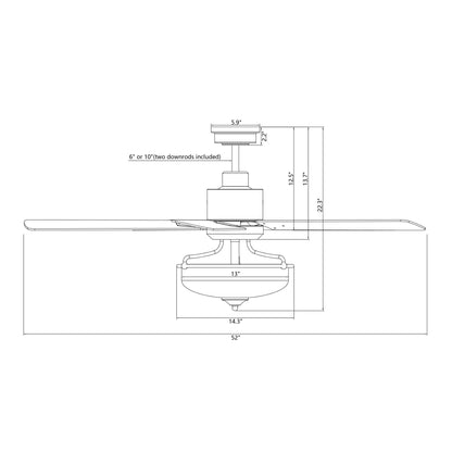 Ventilatore da soffitto reversibile in legno da 52 pollici con 5 pale e 3 luci e telecomando