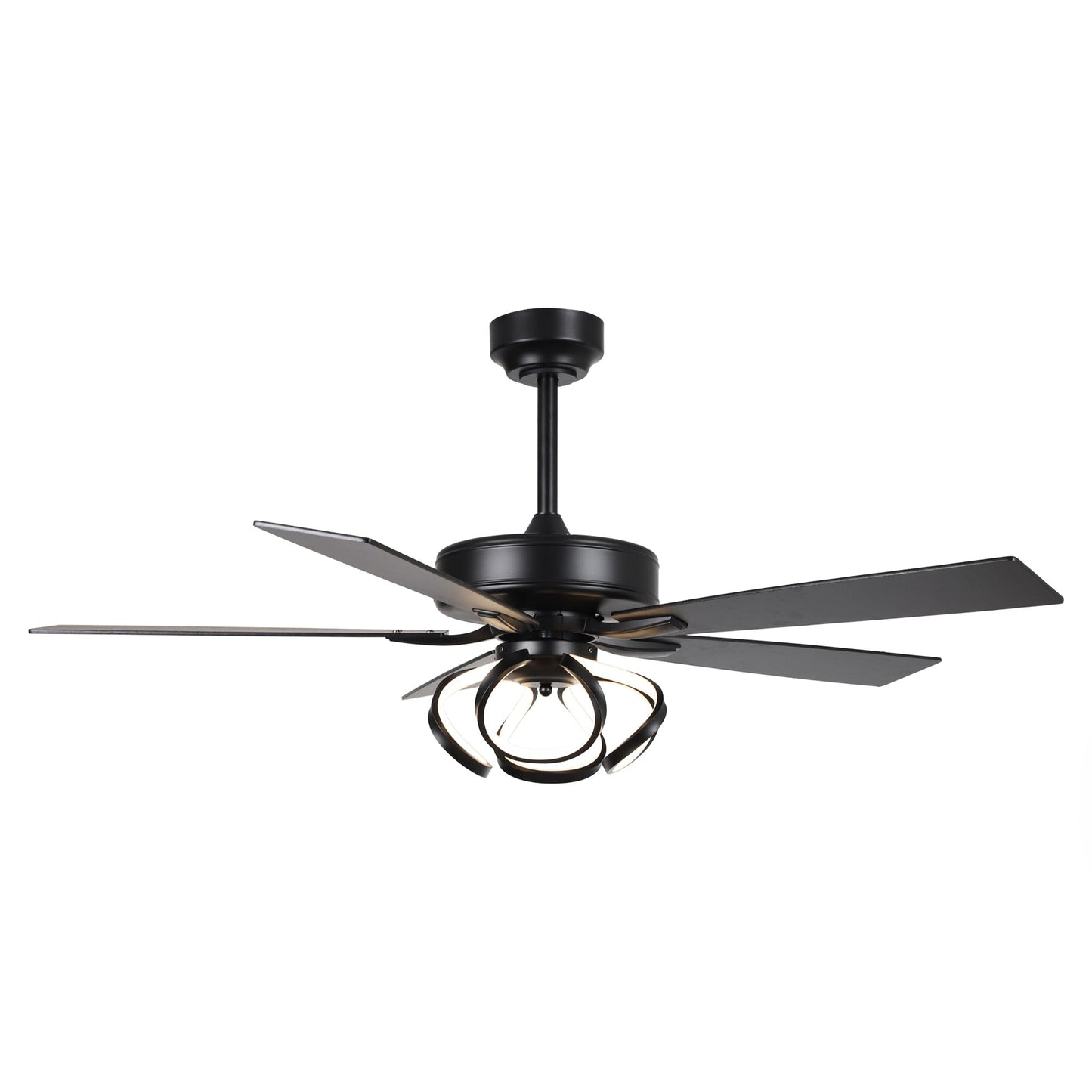 Ventilatore da soffitto moderno a LED dimmerabile da interno cromato/nero da 52 pollici con luce e telecomando