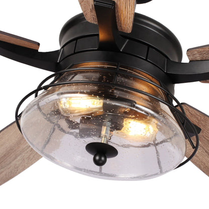 Ventilatore da soffitto decorativo industriale in vetro nero con 52 semi, con telecomando e kit luce