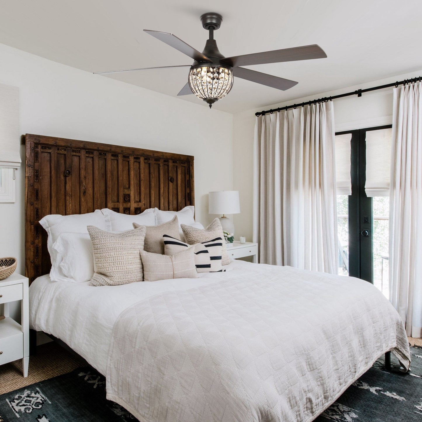 Ventilatore da soffitto industriale in legno nero a 5 pale con telecomando