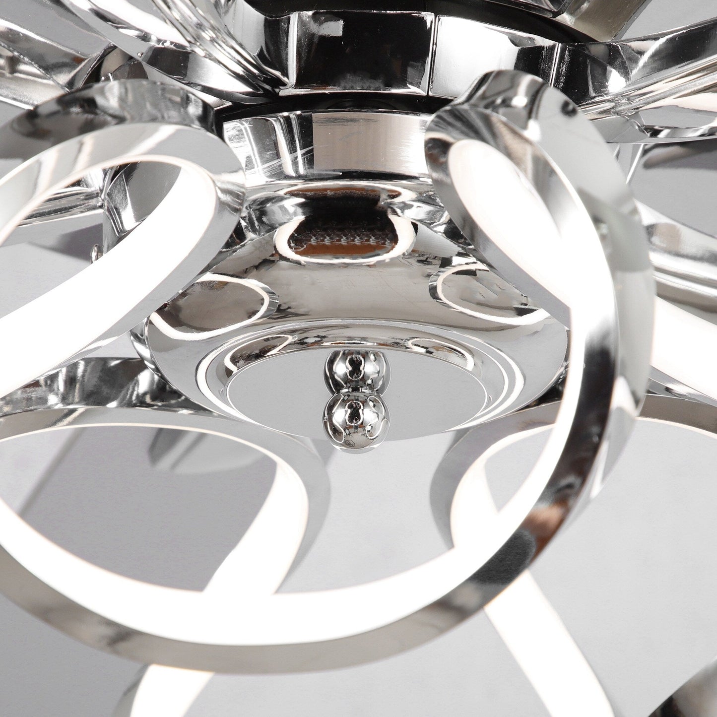 Ventilatore da soffitto moderno a LED dimmerabile da interno cromato/nero da 52 pollici con luce e telecomando