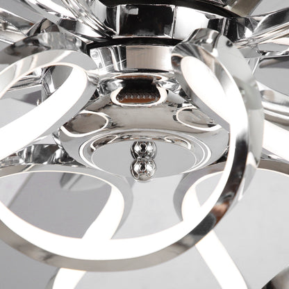 Ventilatore da soffitto moderno a LED dimmerabile da interno cromato/nero da 52 pollici con luce e telecomando