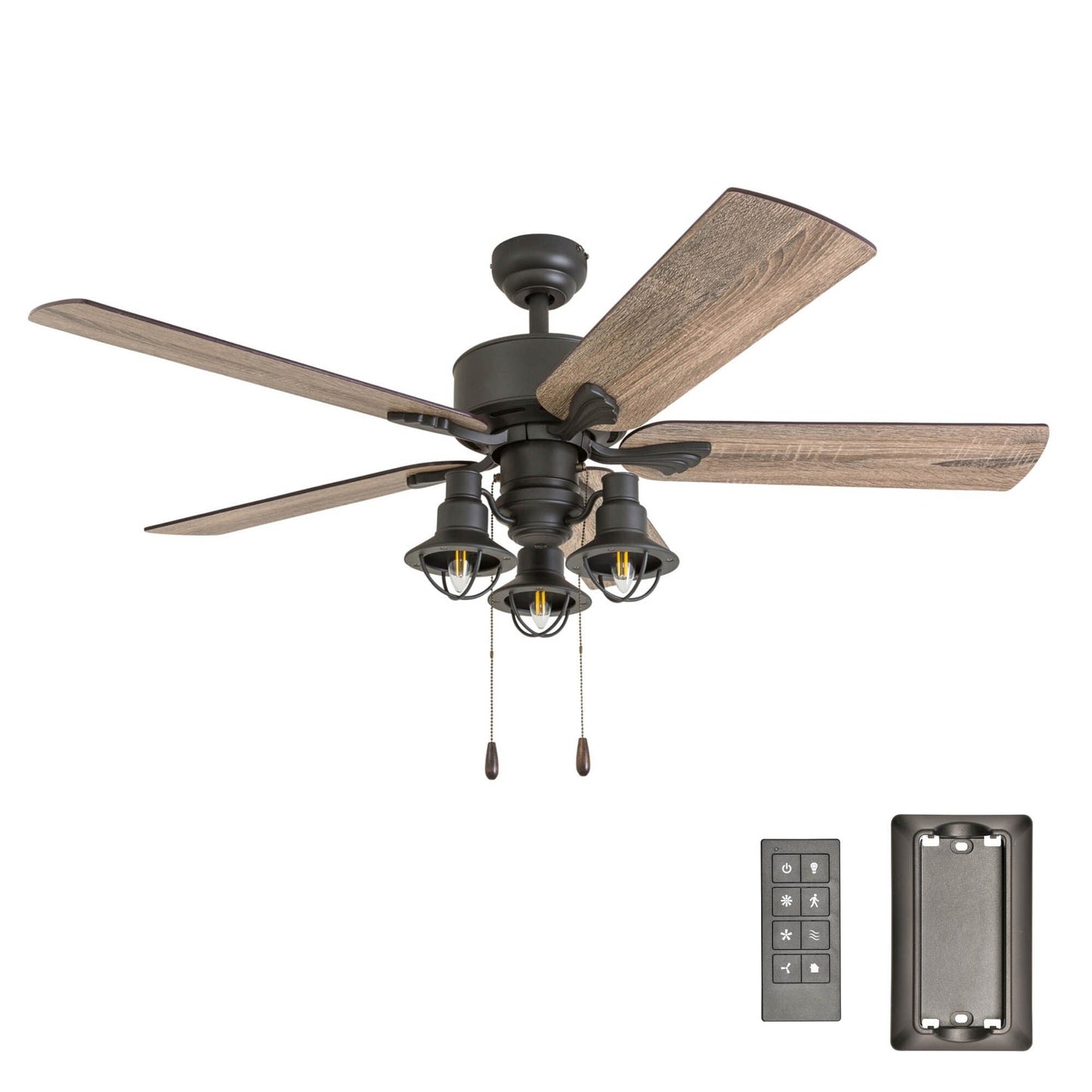 52 Prominence Home Sivan Bronze Farmhouse Ventilatore da soffitto a LED con luce, telecomando