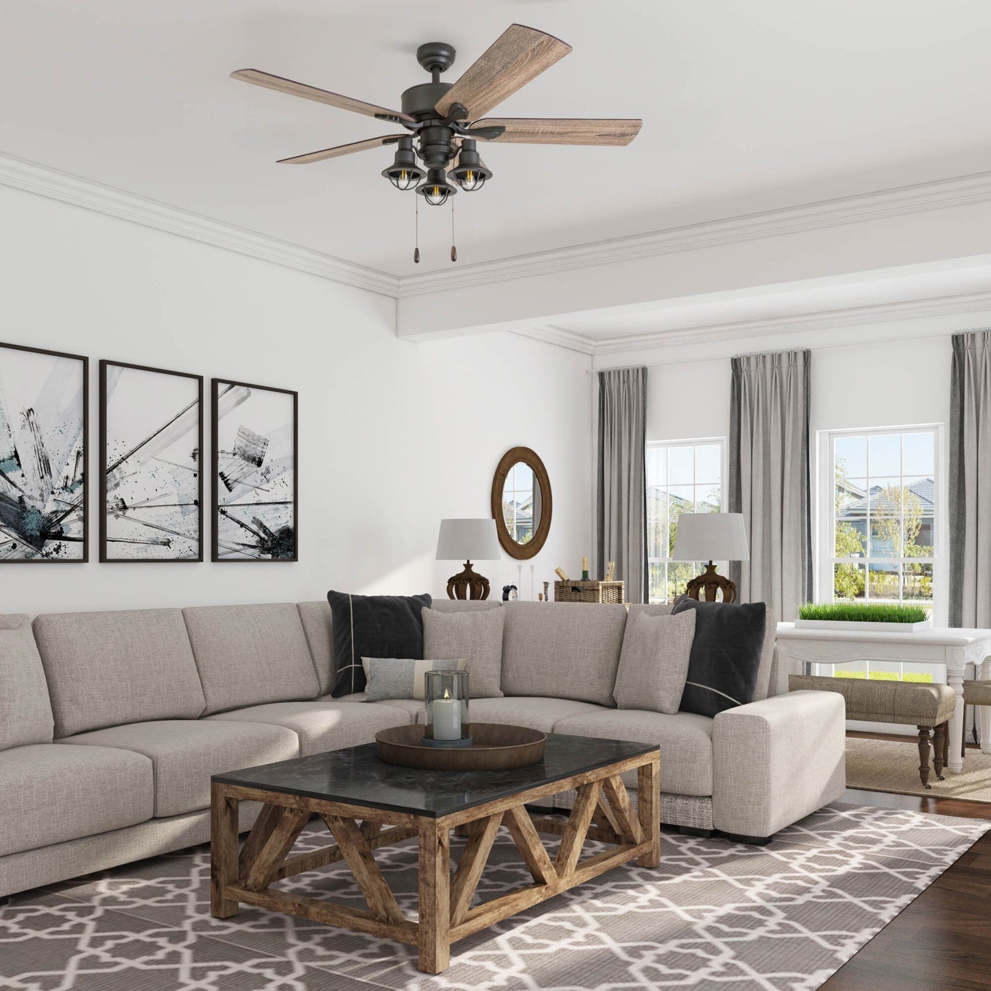 52 Prominence Home Sivan Bronze Farmhouse Ventilatore da soffitto a LED con luce, telecomando