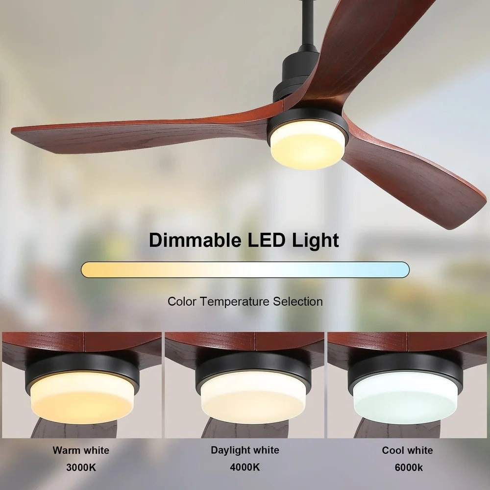 Ventilatore da soffitto silenzioso in legno di noce 52/60/48 con telecomando, luce integrata opzionale