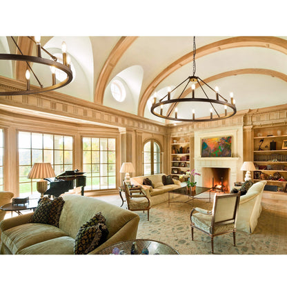 Lampadario a 24 luci con ruota di carro rotonda da 54 pollici