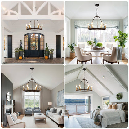 Lampadario a 24 luci con ruota di carro rotonda da 54 pollici