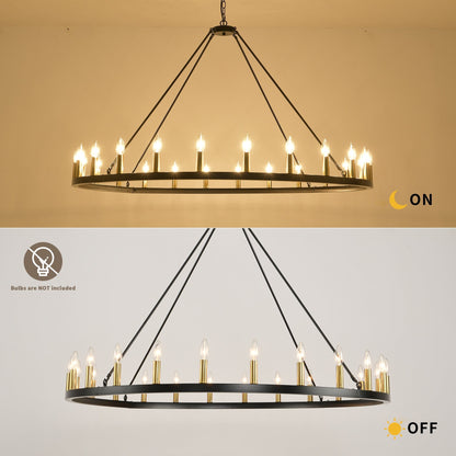 Lampadario a 24 luci con ruota di carro rotonda da 54 pollici