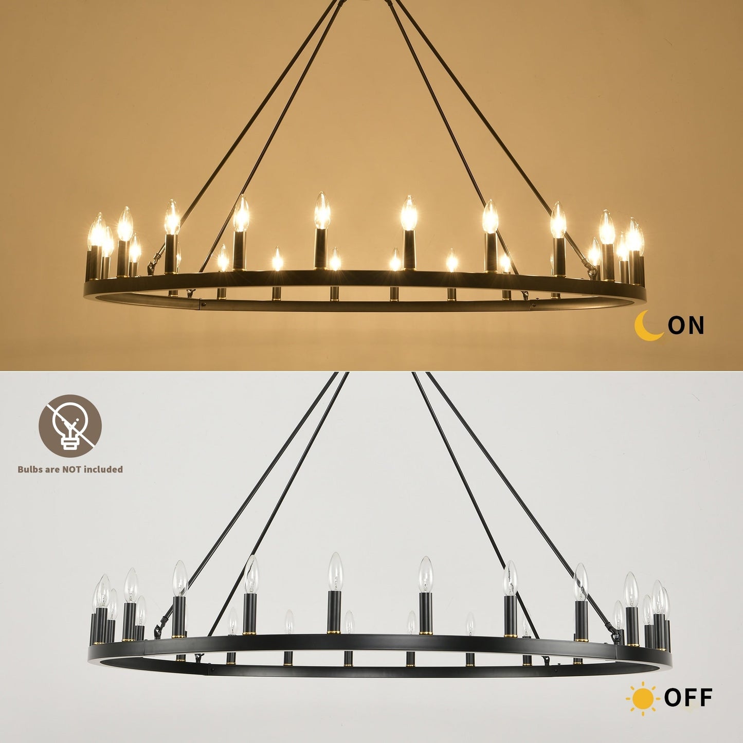 Lampadario a 24 luci con ruota di carro rotonda da 54 pollici