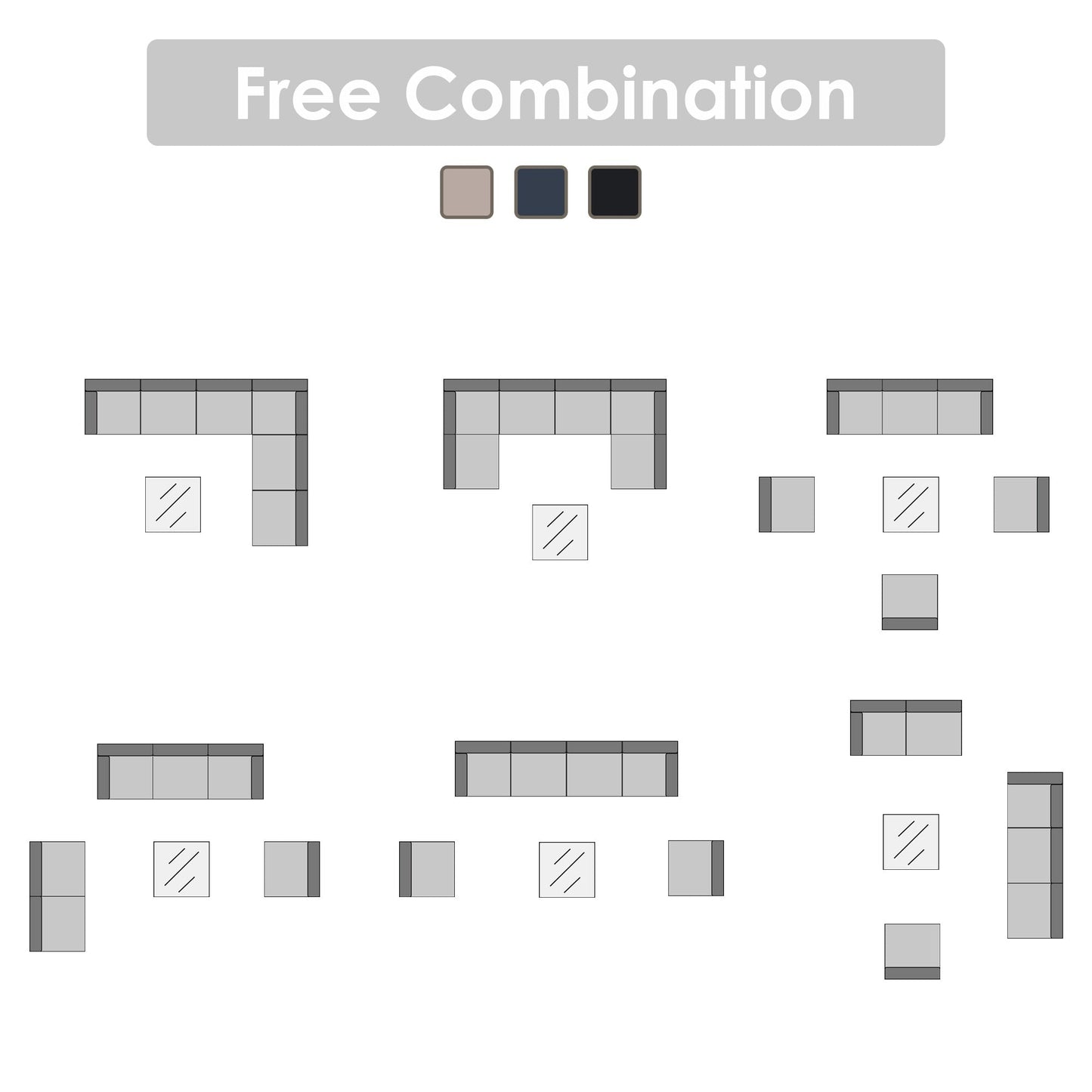 Gruppo di sedute componibili per esterni da 6 persone con cuscini