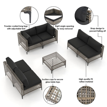 Gruppo di sedute componibili per esterni da 6 persone con cuscini