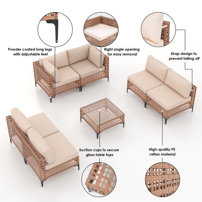 Gruppo di sedute componibili per esterni da 6 persone con cuscini