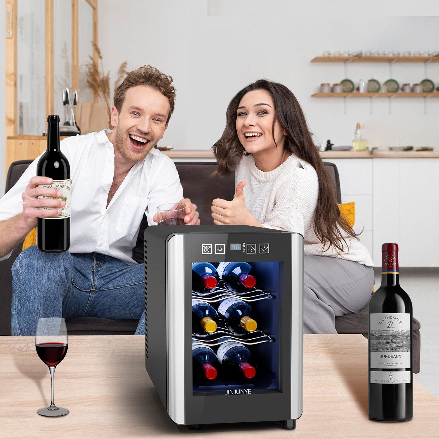 Frigorifero per vino da 6 bottiglie (8-19 °C), mini refrigeratore per bevande indipendente per l'estate, refrigeratore per vino con controllo della temperatura