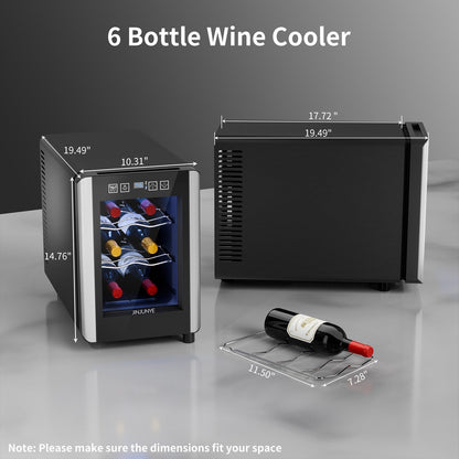 Frigorifero per vino da 6 bottiglie (8-19 °C), mini refrigeratore per bevande indipendente per l'estate, refrigeratore per vino con controllo della temperatura