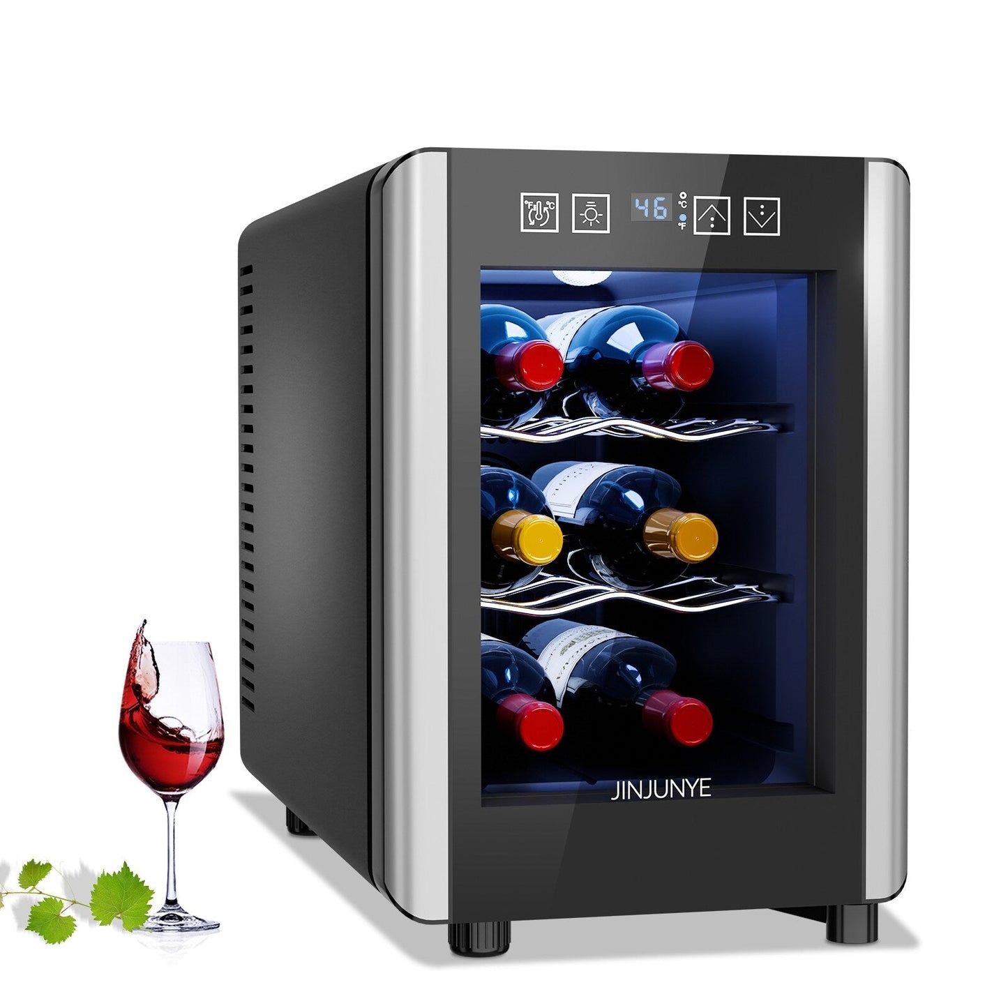 Frigorifero per vino da 6 bottiglie (8-19 °C), mini refrigeratore per bevande indipendente per l'estate, refrigeratore per vino con controllo della temperatura