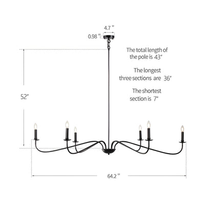 Lampadario minimalista da 64 pollici con 6 luci in nero opaco/oro/cromo - N/D