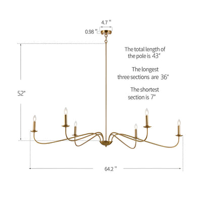 Lampadario minimalista da 64 pollici con 6 luci in nero opaco/oro/cromo - N/D