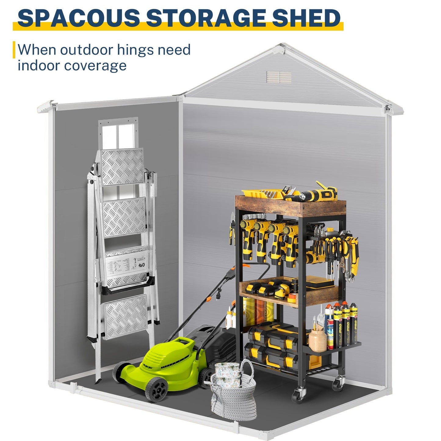 Capannone per attrezzi da esterno in resina resistente alle intemperie, 6 piedi x 4 piedi/6 piedi x 8 piedi/8 piedi x 6 piedi/8 piedi x 10 piedi, con pavimento, Spire Tool Shed
