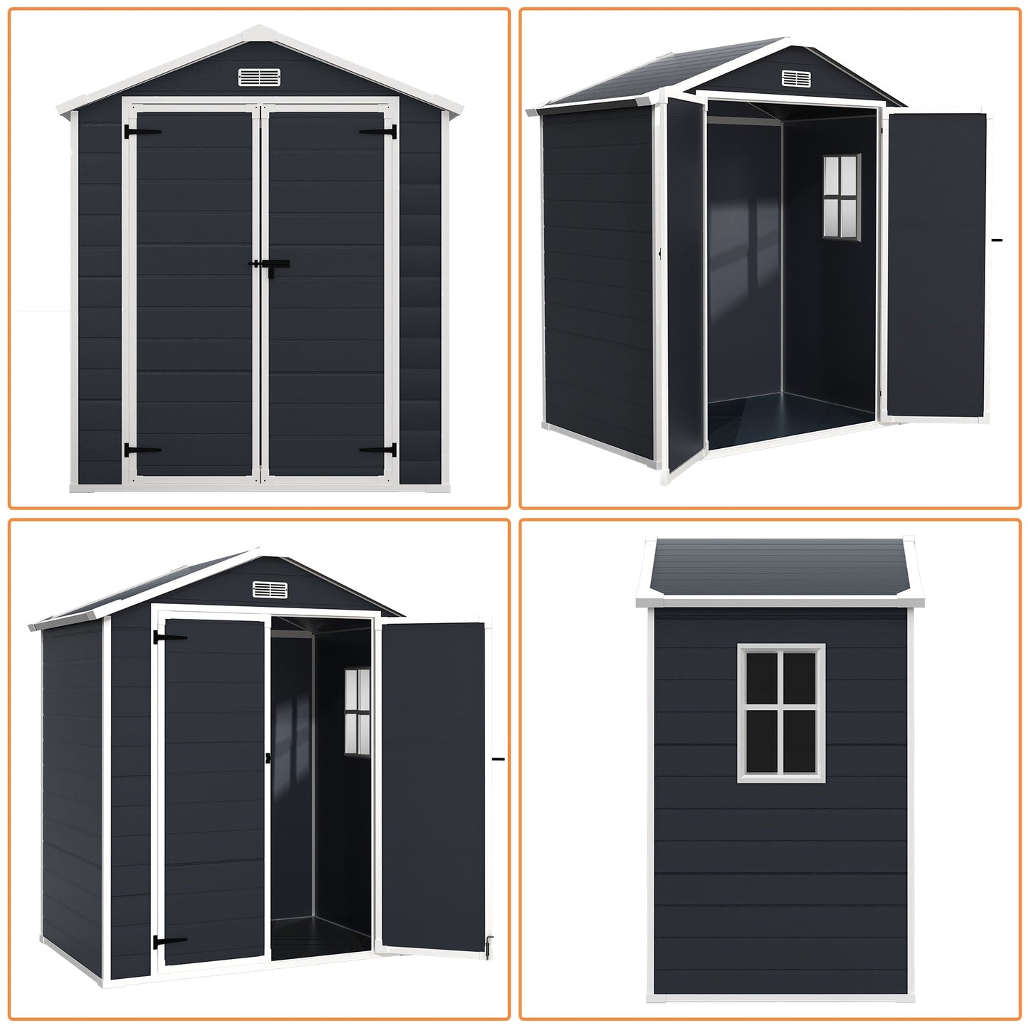 Capannone per attrezzi da esterno in resina resistente alle intemperie, 6 piedi x 4 piedi/6 piedi x 8 piedi/8 piedi x 6 piedi/8 piedi x 10 piedi, con pavimento, Spire Tool Shed