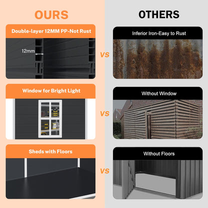 Capannone per attrezzi da esterno in resina resistente alle intemperie, 6 piedi x 4 piedi/6 piedi x 8 piedi/8 piedi x 6 piedi/8 piedi x 10 piedi, con pavimento, Spire Tool Shed