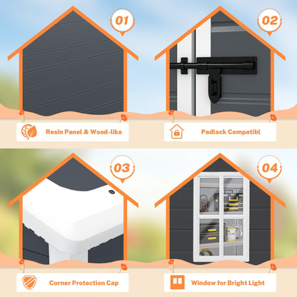 Capannone per attrezzi da esterno in resina resistente alle intemperie, 6 piedi x 4 piedi/6 piedi x 8 piedi/8 piedi x 6 piedi/8 piedi x 10 piedi, con pavimento, Spire Tool Shed