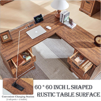 Scrivania direzionale a L da 60 pollici, scrivania angolare in legno, scrivania per computer