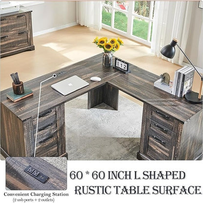 Scrivania direzionale a L da 60 pollici, scrivania angolare in legno, scrivania per computer