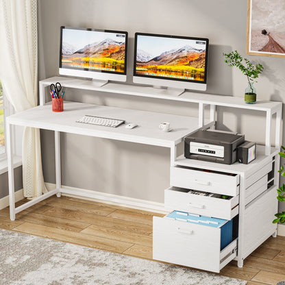 Scrivania per computer da 63 pollici con supporto per monitor, scrivanie ergonomiche per ufficio domestico con cassetti e schedario