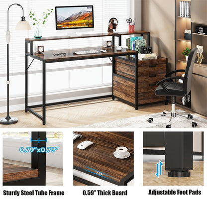 Scrivania per computer da 63 pollici con supporto per monitor, scrivanie ergonomiche per ufficio domestico con cassetti e schedario