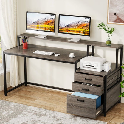 Scrivania per computer da 63 pollici con supporto per monitor, scrivanie ergonomiche per ufficio domestico con cassetti e schedario