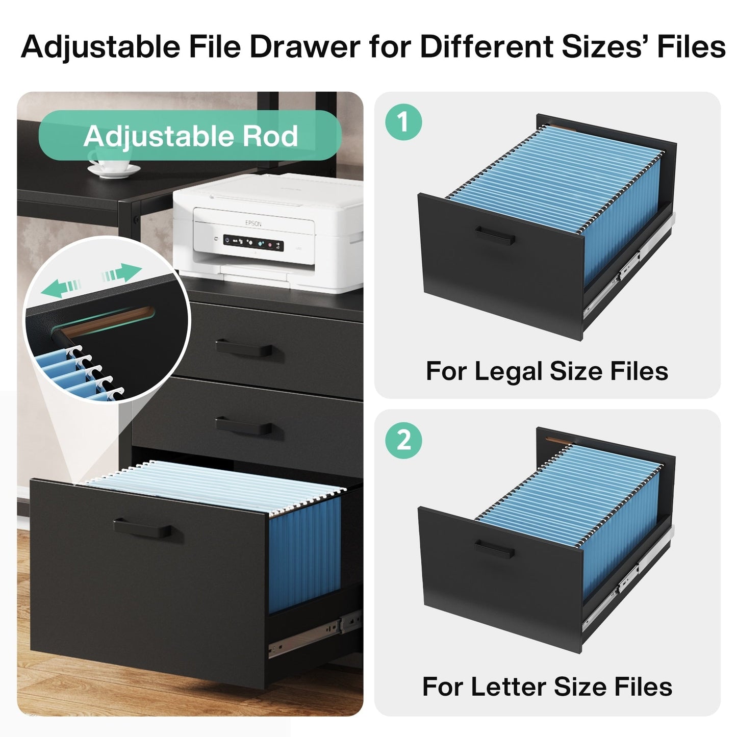 Scrivania per computer da 63 pollici con supporto per monitor, scrivanie ergonomiche per ufficio domestico con cassetti e schedario