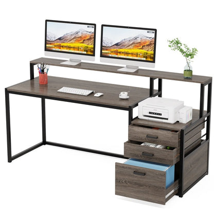 Scrivania per computer da 63 pollici con supporto per monitor, scrivanie ergonomiche per ufficio domestico con cassetti e schedario