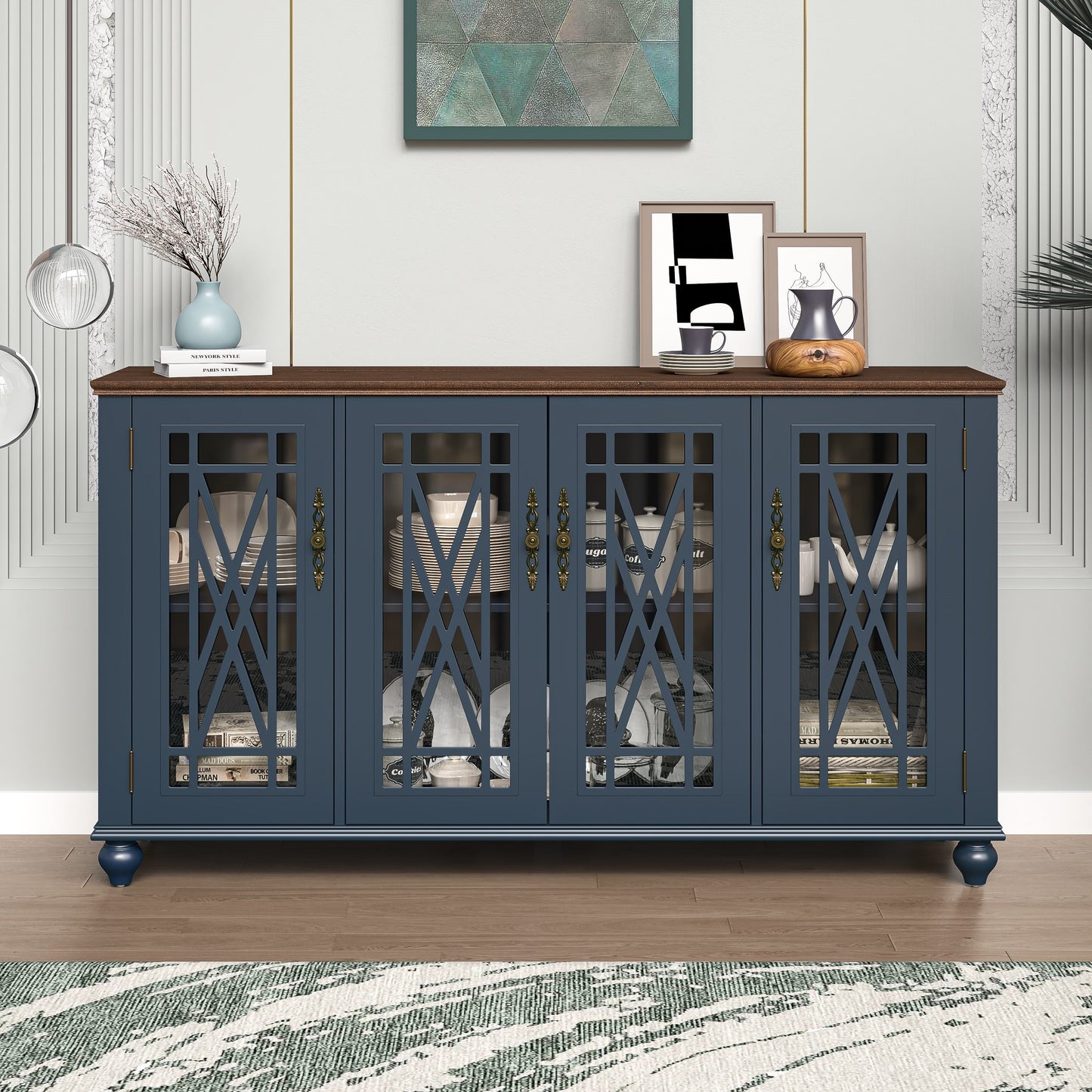Credenza da cucina in legno in stile vintage da 63 pollici - Larghezza 63 pollici