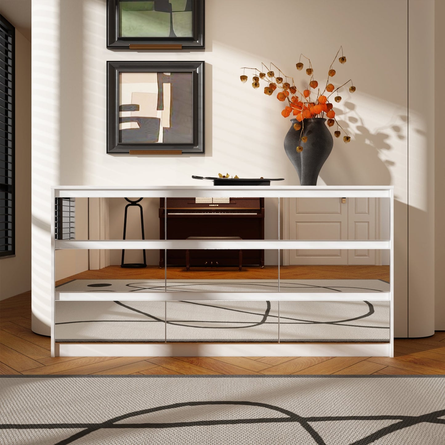 Cassettiera con 9 cassetti da 63 W, cassettiera decorativa per soggiorno, camera da letto