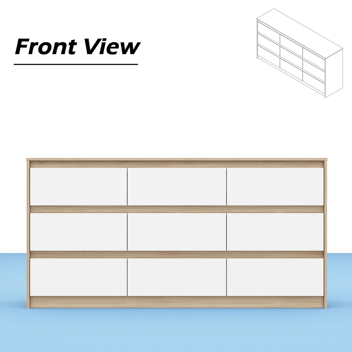 Cassettiera con 9 cassetti da 63 W, cassettiera decorativa per soggiorno, camera da letto