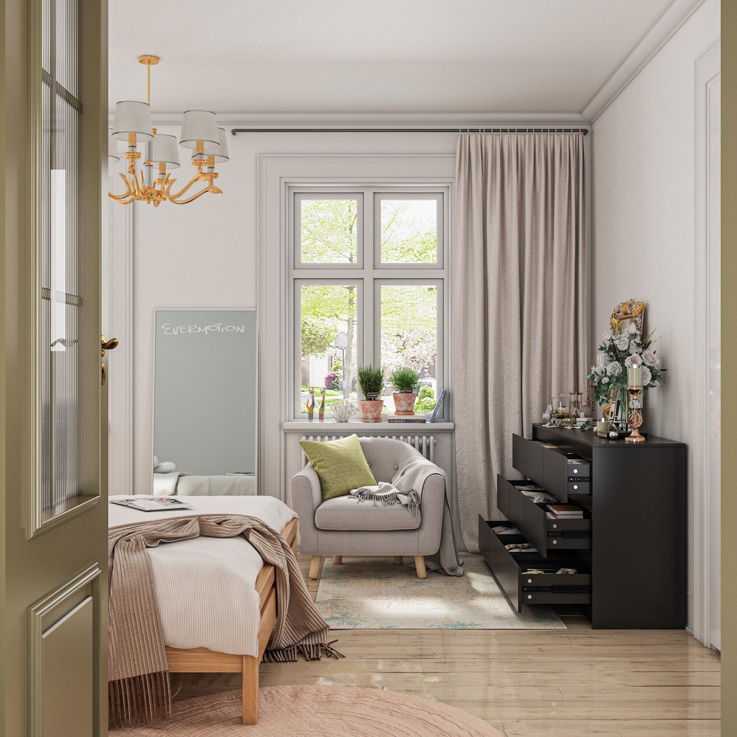 Cassettiera con 9 cassetti da 63 W, cassettiera decorativa per soggiorno, camera da letto