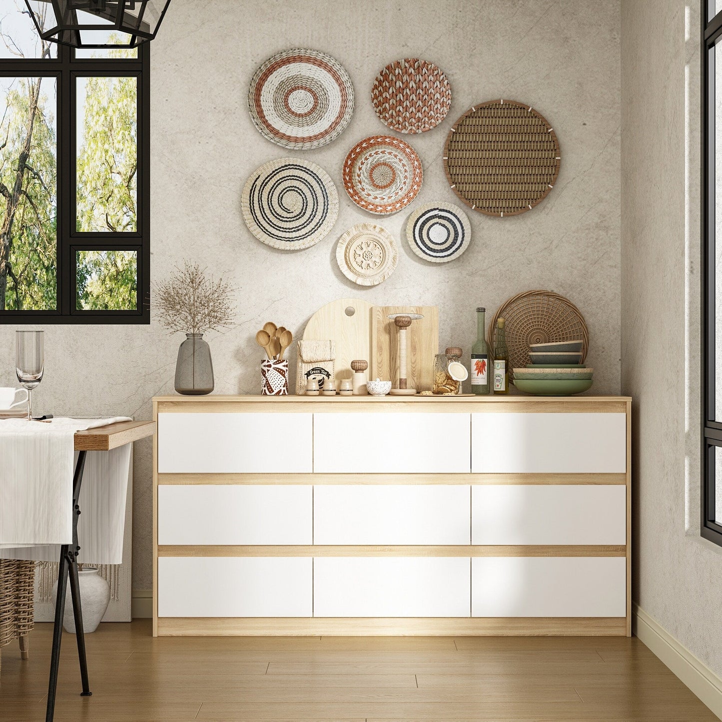 Cassettiera con 9 cassetti da 63 W, cassettiera decorativa per soggiorno, camera da letto