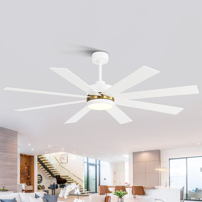 Ventilatore da soffitto a LED nero da 65 pollici a 8 pale con luce e telecomando