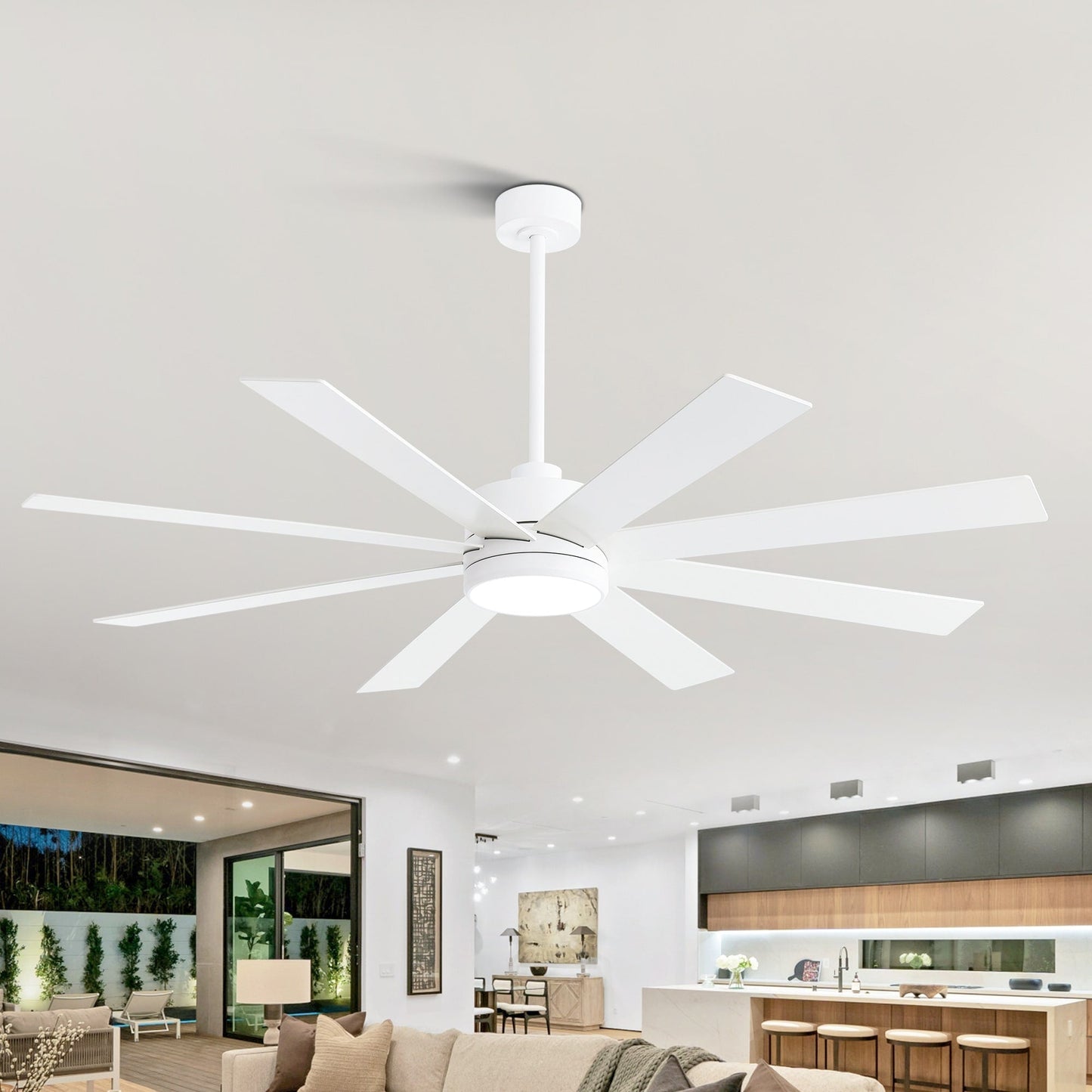 Ventilatore da soffitto a LED nero da 65 pollici a 8 pale con luce e telecomando