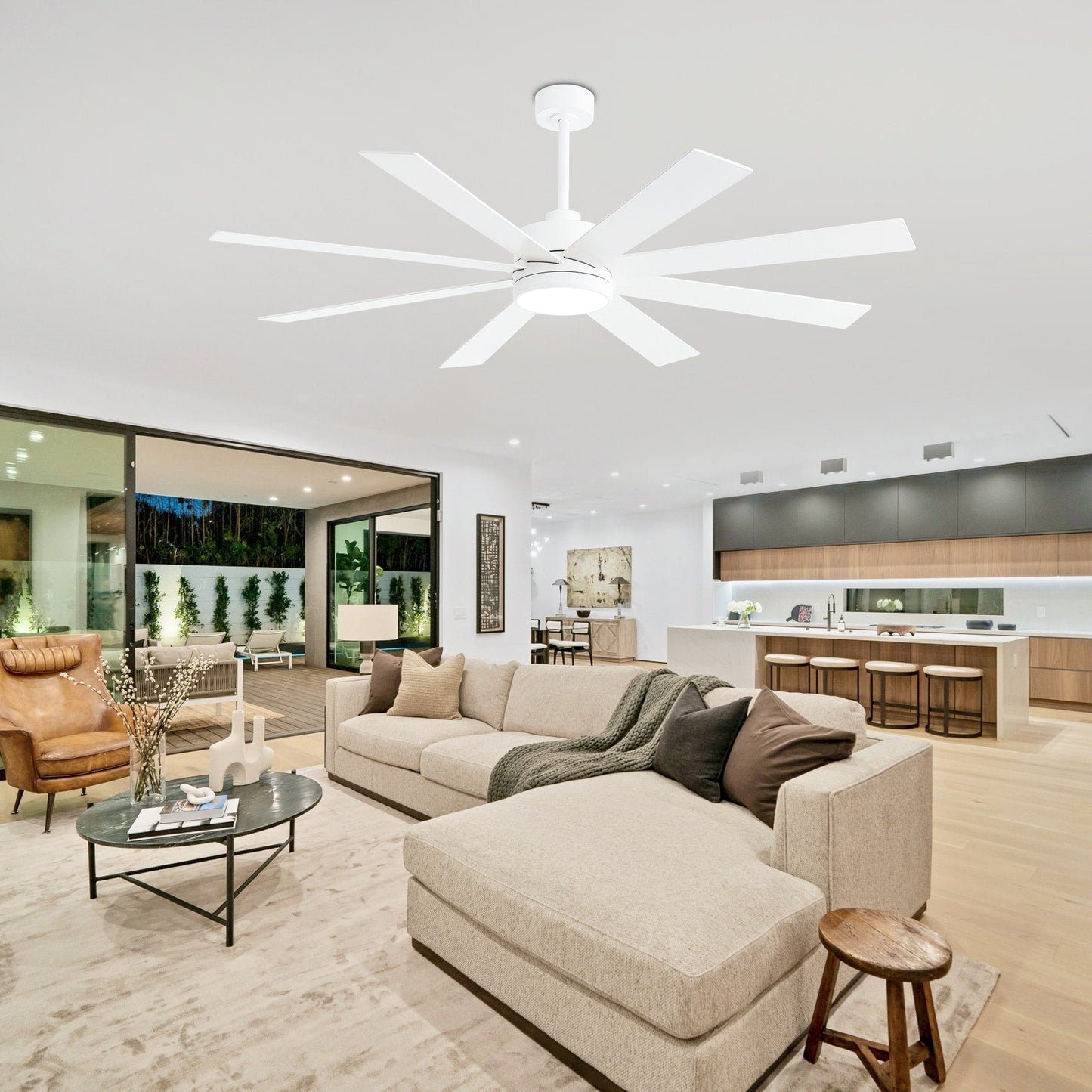 Ventilatore da soffitto a LED nero da 65 pollici a 8 pale con luce e telecomando