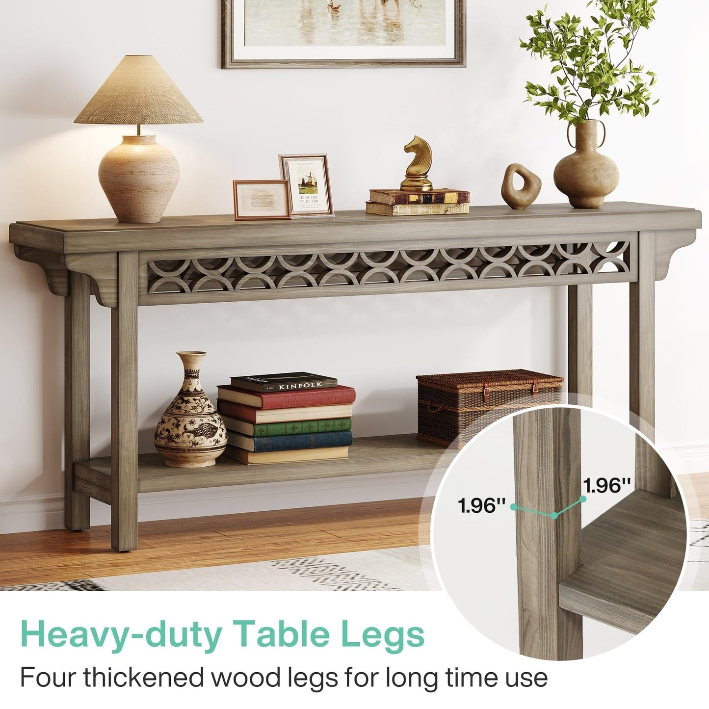 Tavolo da divano consolle lungo in legno massello da fattoria da 70,8 pollici